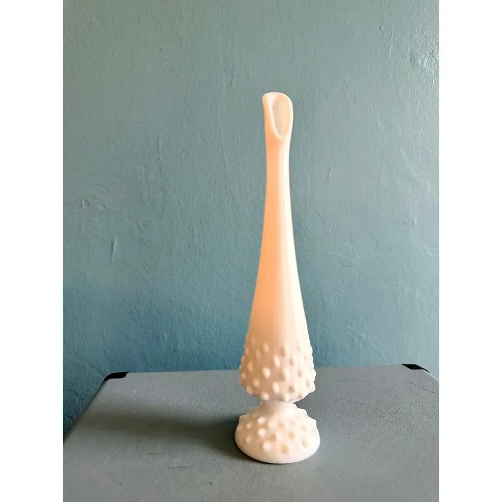 Vintage Fenton White Milk Glass Hobnail Swung Bud Vase MCM Pedestal 9.75